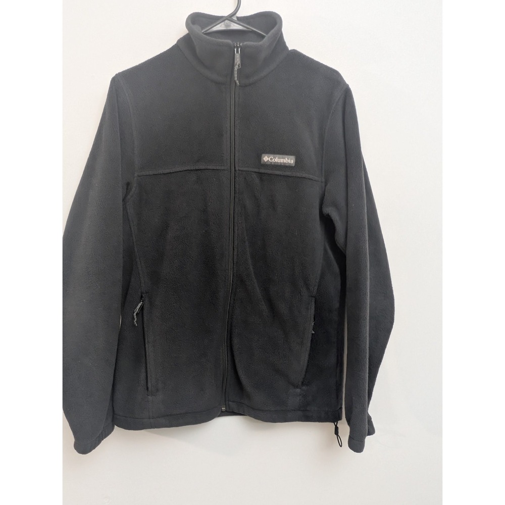 E4 Columbia Black Full Zipper Fleece Jacket Mens Small Pockets Outdoor